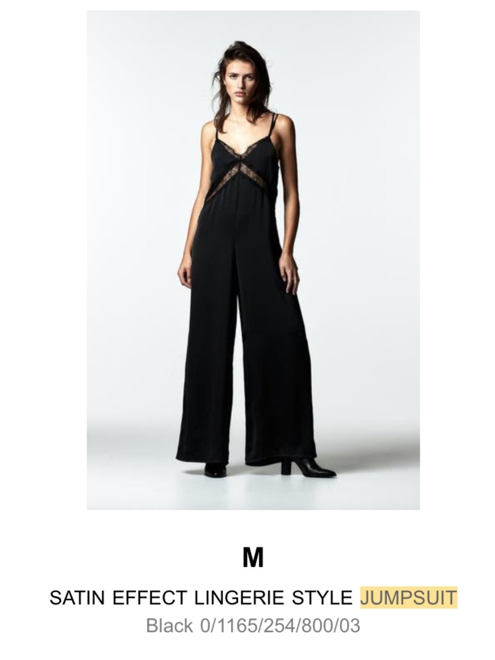 Zara Satin-Effect Black Lace-Trim Jumpsuit